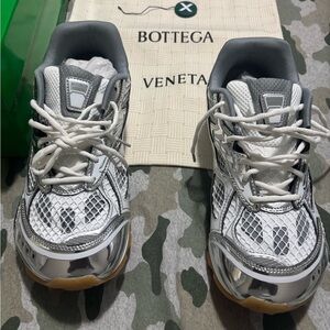 Bottega Veneta Metallic Silver and White Sneakers size 45EU/11US